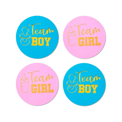 El género del oro revela etiquetas de la fiesta de bienvenida al bebé de Team Boy And Team Girl de las etiquetas engomadas
