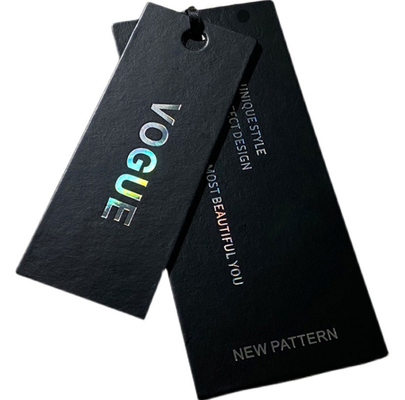 Etiqueta de etiqueta de ropa de precio de cartón negro en relieve con cuerdas para ropa de jeans