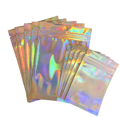 Bolsas de papel resellables holográficas de arco iris personalizadas Bolsa Ziplock